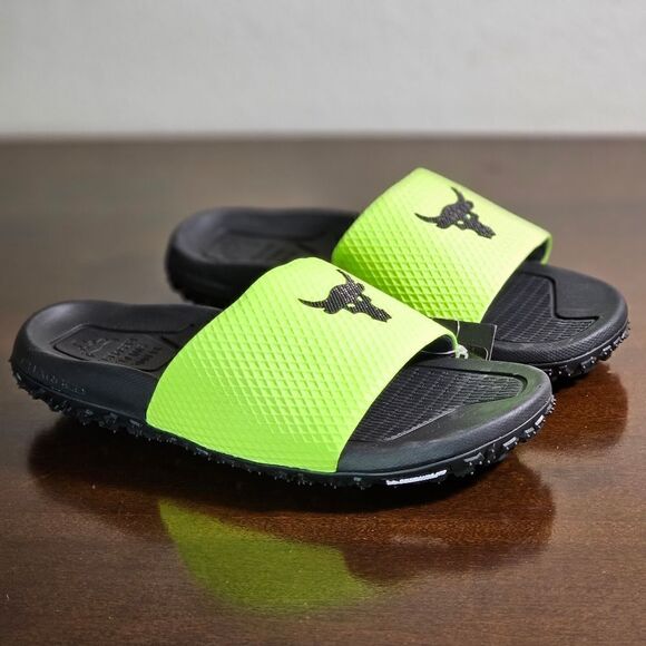 Under Armour UA Project Rock Slides 2.0 Volt Green Black Michelin Gripper 13 New - Picture 9 of 16